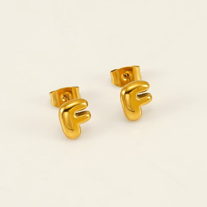 1 paire de boucles d'Couleur oreilles à tige pour femme en acier titane plaqué Couleur or 18 carats avec lettre F élégante série simple 